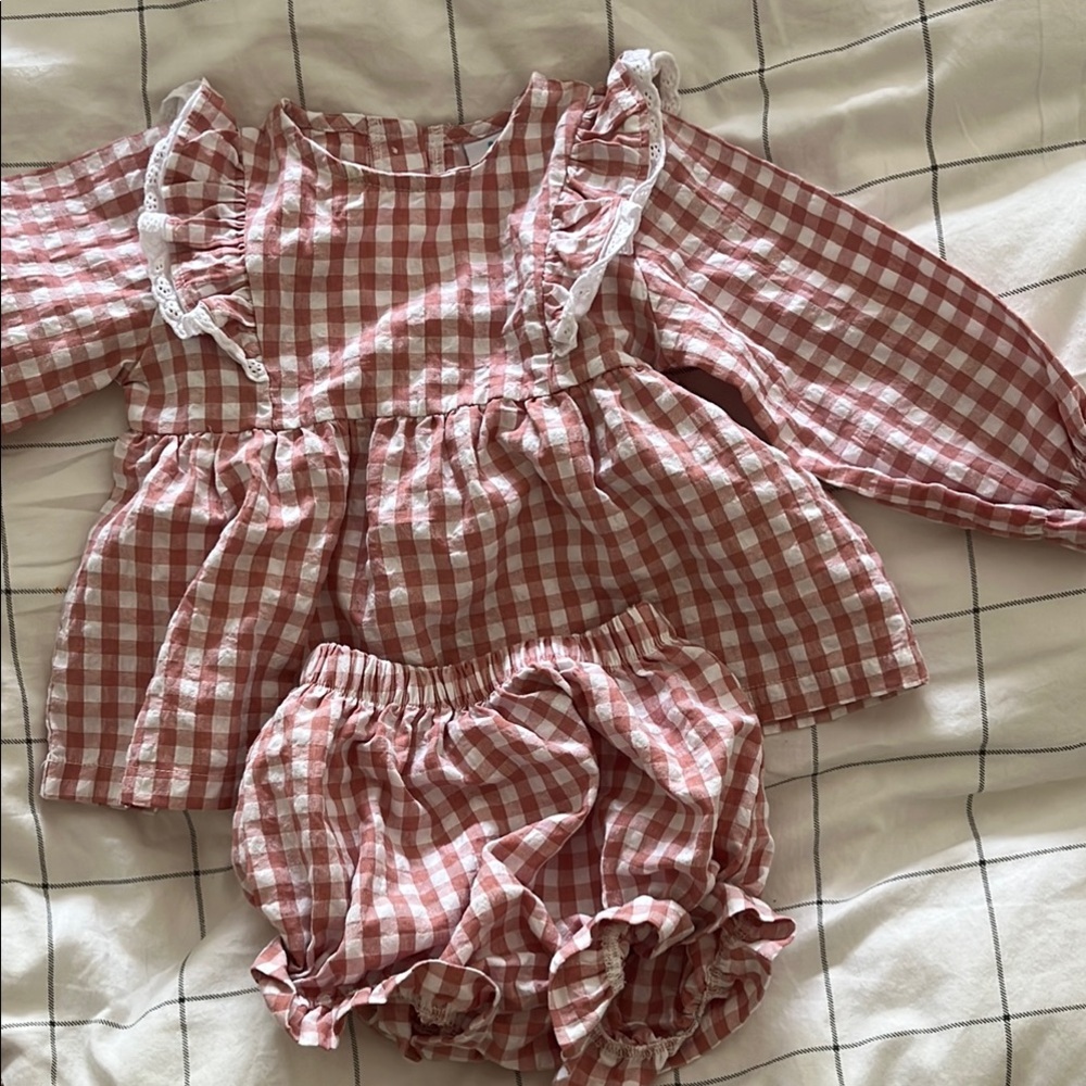 Pink Gingham Baby Outfit